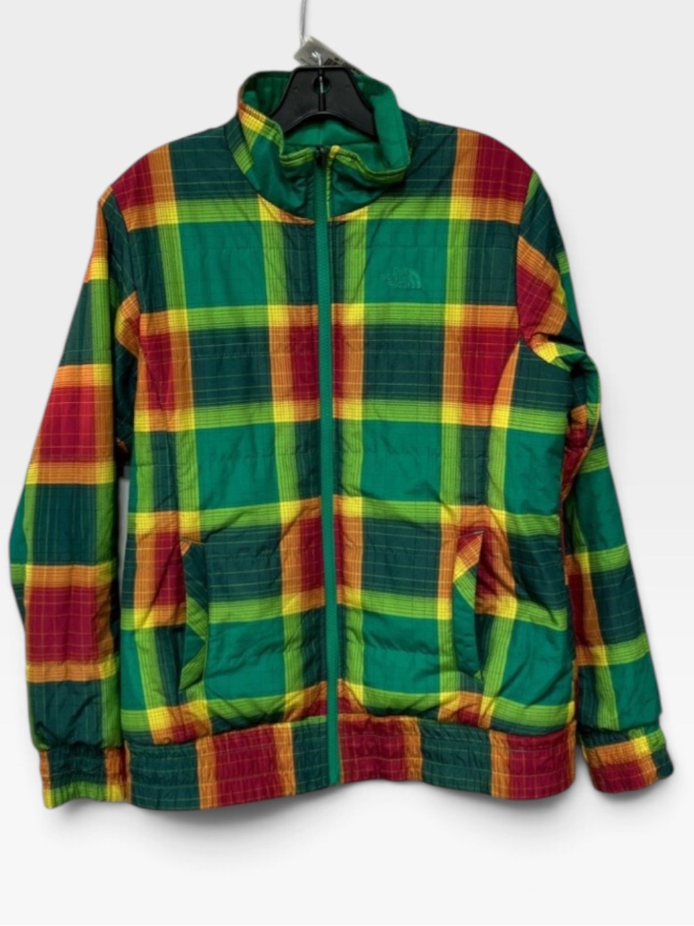 The North Face Plaid Insulated Bomber Jacket Mens/womens Medium Green Full Zip
